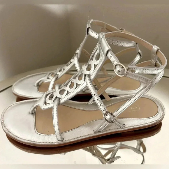 Gently Worn COACH Geralynn Silver Leather Sandals. - Picture 2 of 6